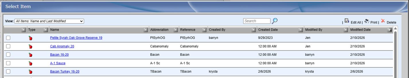 Database Items View Example